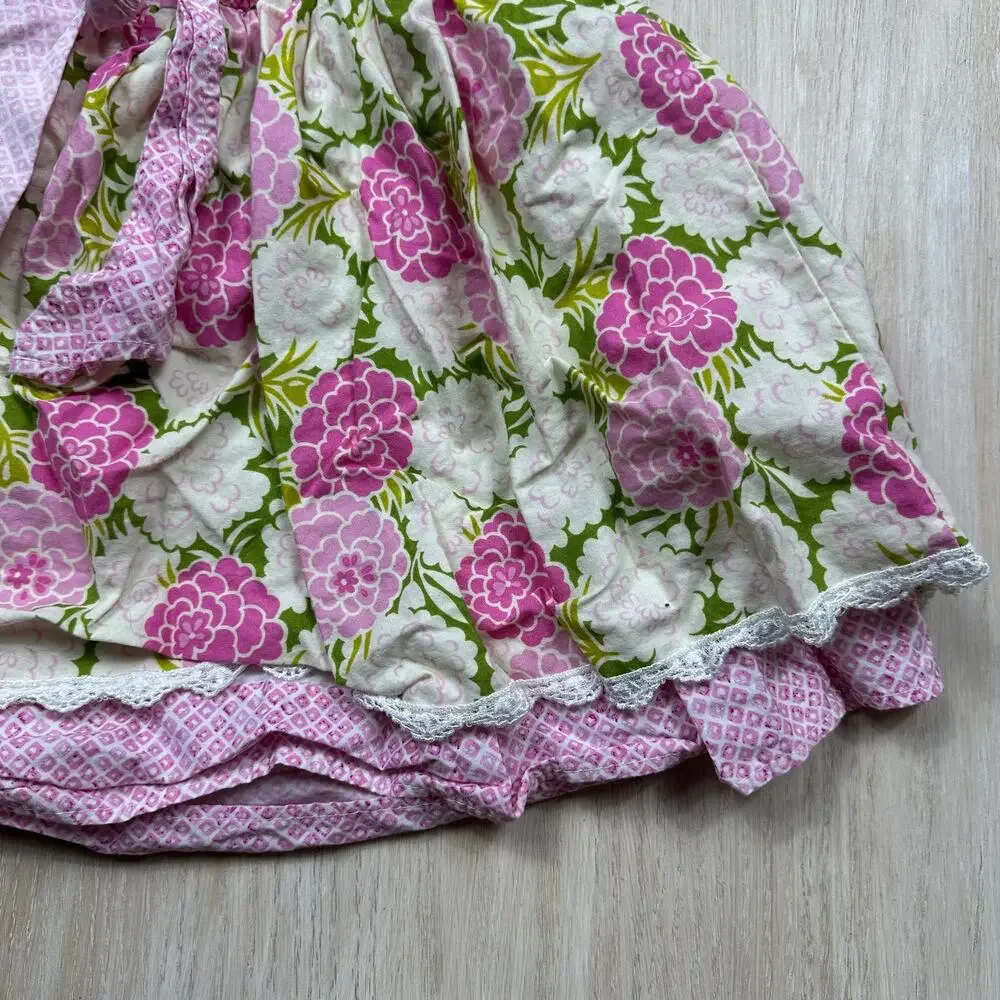 Haute Baby Pink Green Floral Cottagecore Lace Rosette Halter Sundress Dress 3T